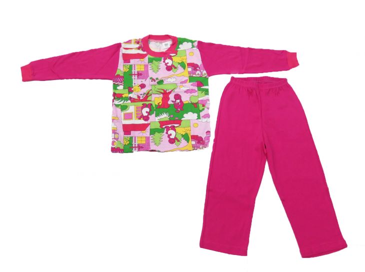 Pijama Invierno Remera Manga Larga Estampado Barney y Pantalon Liso