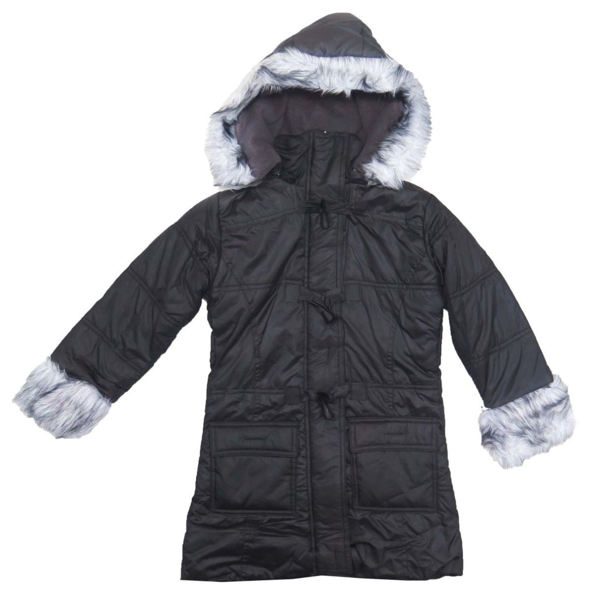 Tapado de Microfibra Forrado en Polar con Capucha Desmontable y Piel