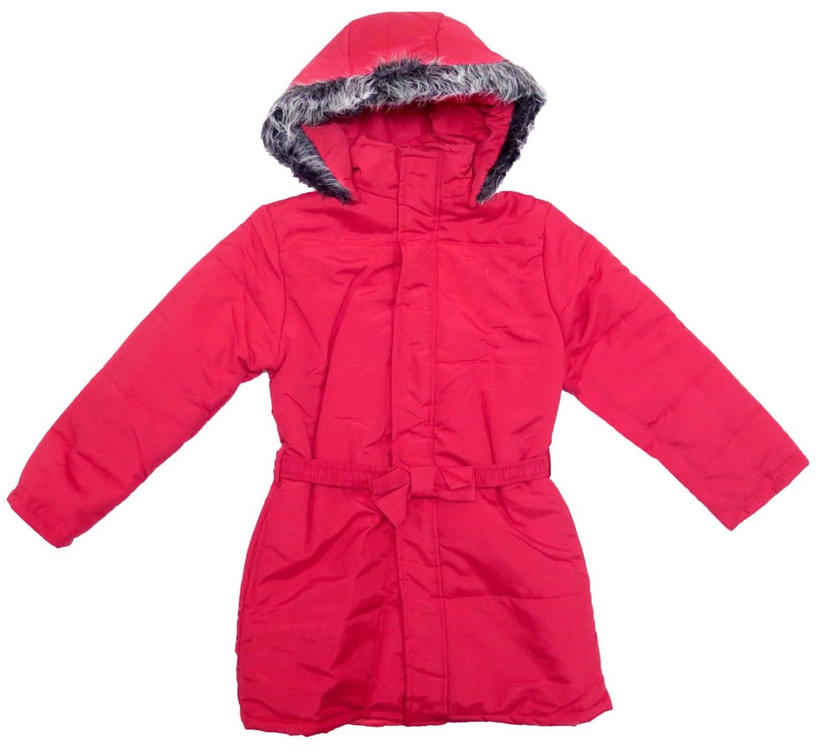 Tapado de Gabardina con Wata - Capucha Desmontable con Piel - Cinturon con Moño