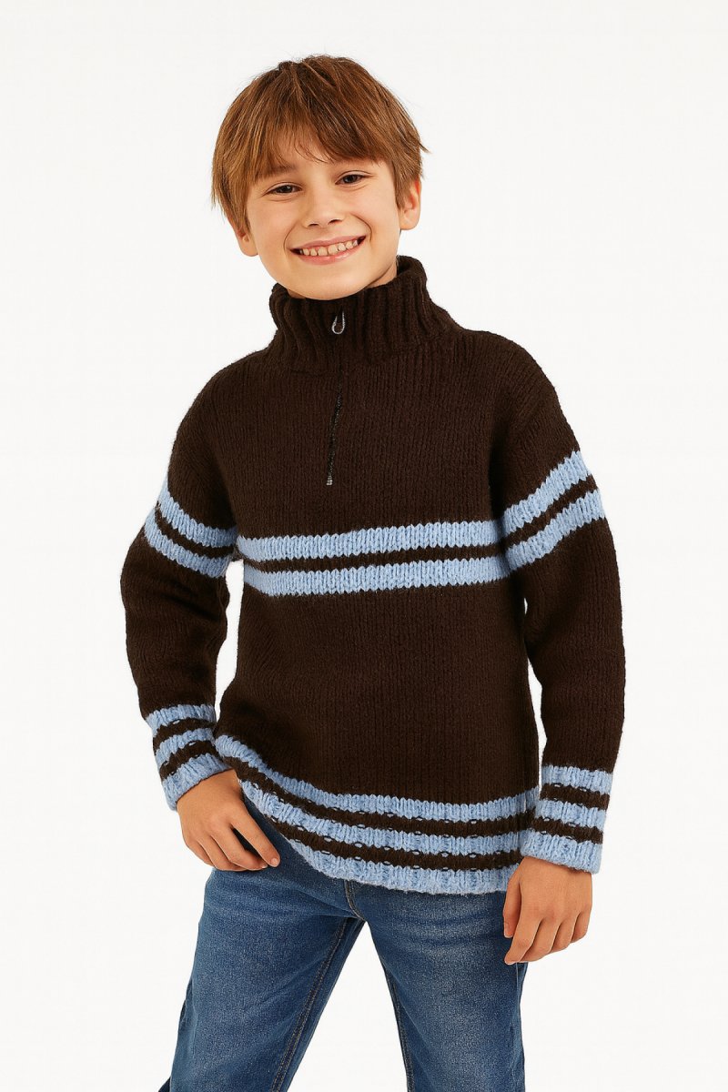 Pullover Sweater Tejido con Cierre y Rayas