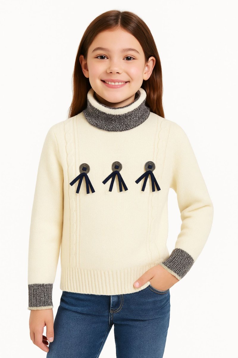 Pullover Sweater Media Polera y Botones con Flecos