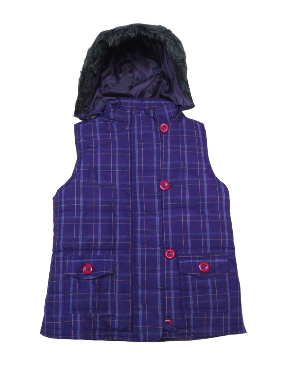 Chaleco Estampado Escoces con Capucha Peluda