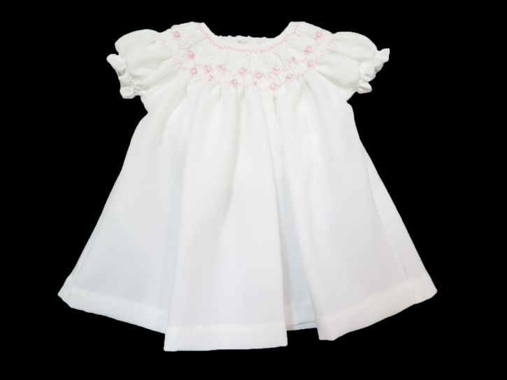 Vestido Crepp con Punto Smock Manga Corta