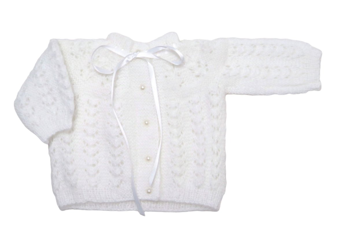 Saquito Tejido a mano Calado Cashmilon con Botones y cinta en cuello