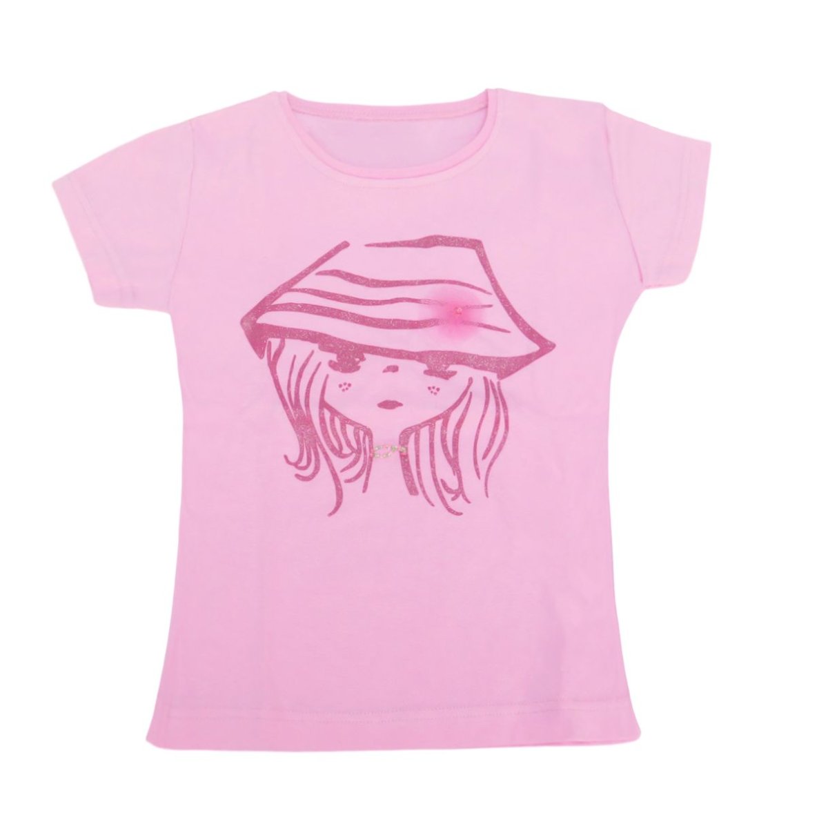 Remera Manga Corta con Estampado Nena y Aplique de Canutillos