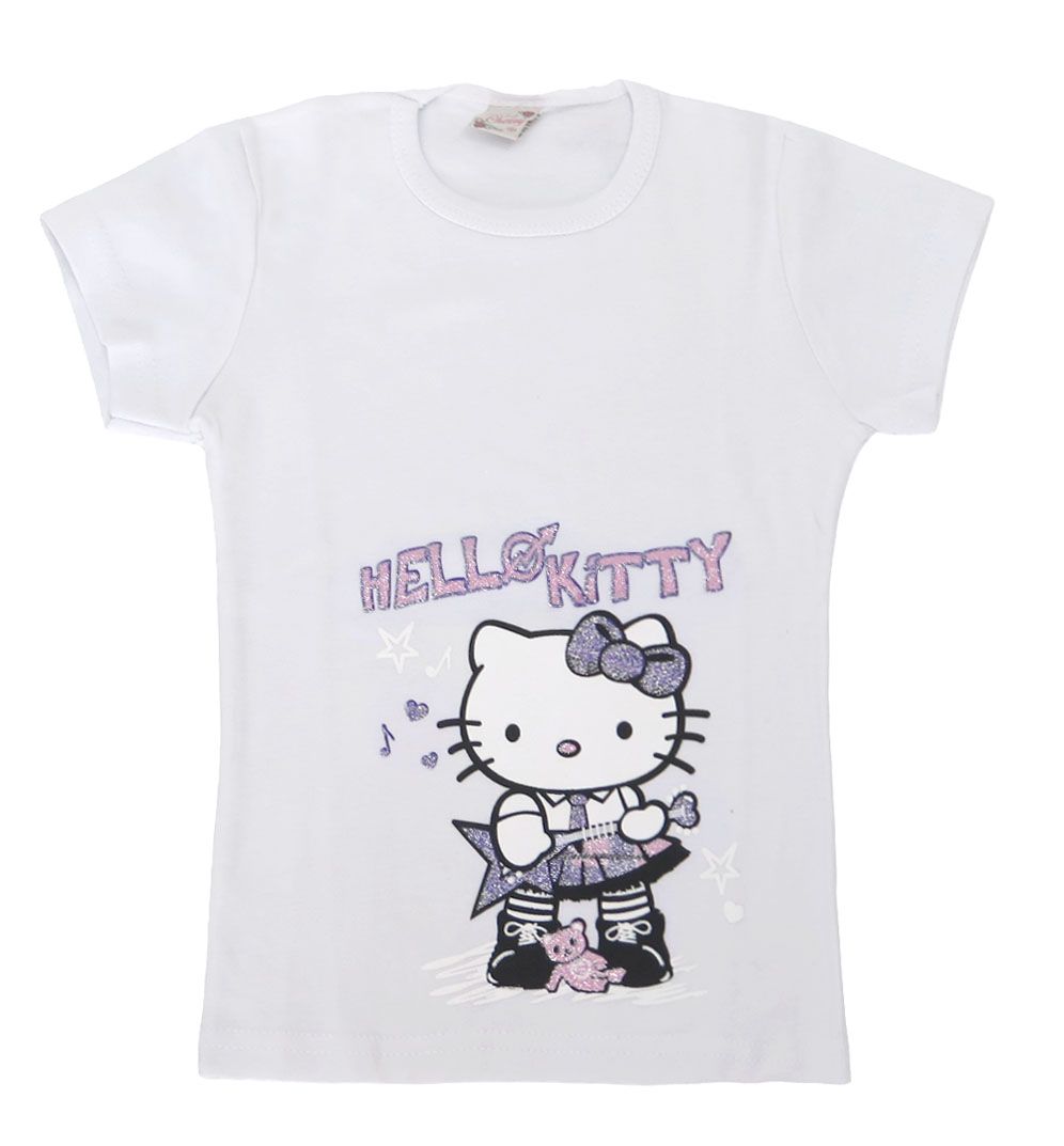 Remera Mangar Corta Estampado Hello Kitty con Brillo