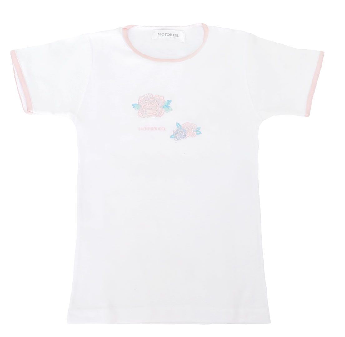Remera Manga Corta Rosas Bordadas
