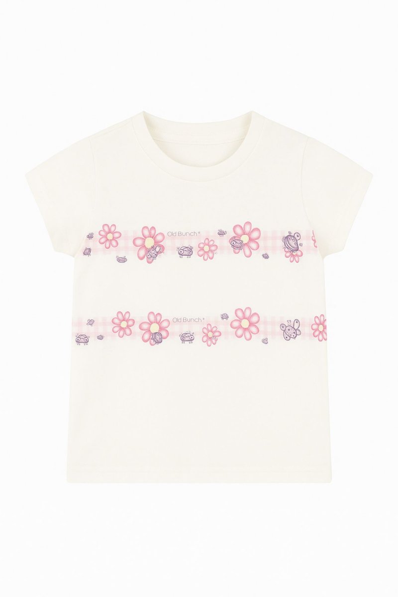 Remera Manga Corta Estampado Flores y Vaquita de San Antonio