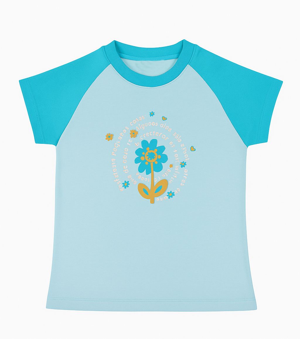 Remera Manga Corta Estampado Flores y Letras