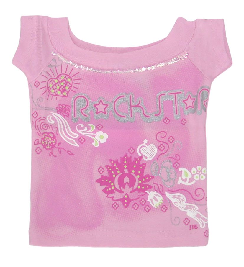 Remera Manga Corta Bordado con Lentejuelas Estampado Rock Star