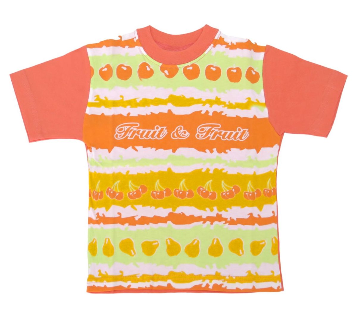 Remera Manga Corta Estampado Frutas y Franjas