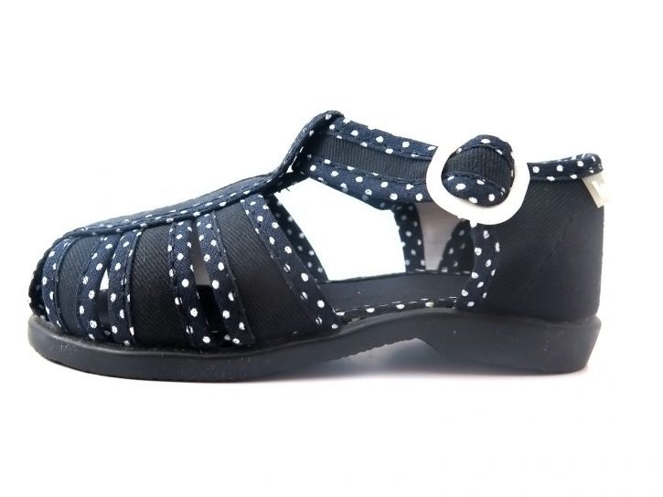 Zapatilla Sandalia de Tela Lona Con Hebilla Lunares y Lisa Tipo Franciscana