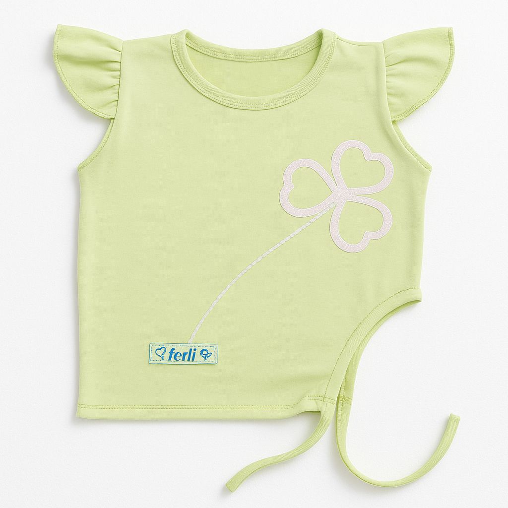 Remera Manga Corta Tipo Japonea Con Trebol Estampado y Lentejuelas