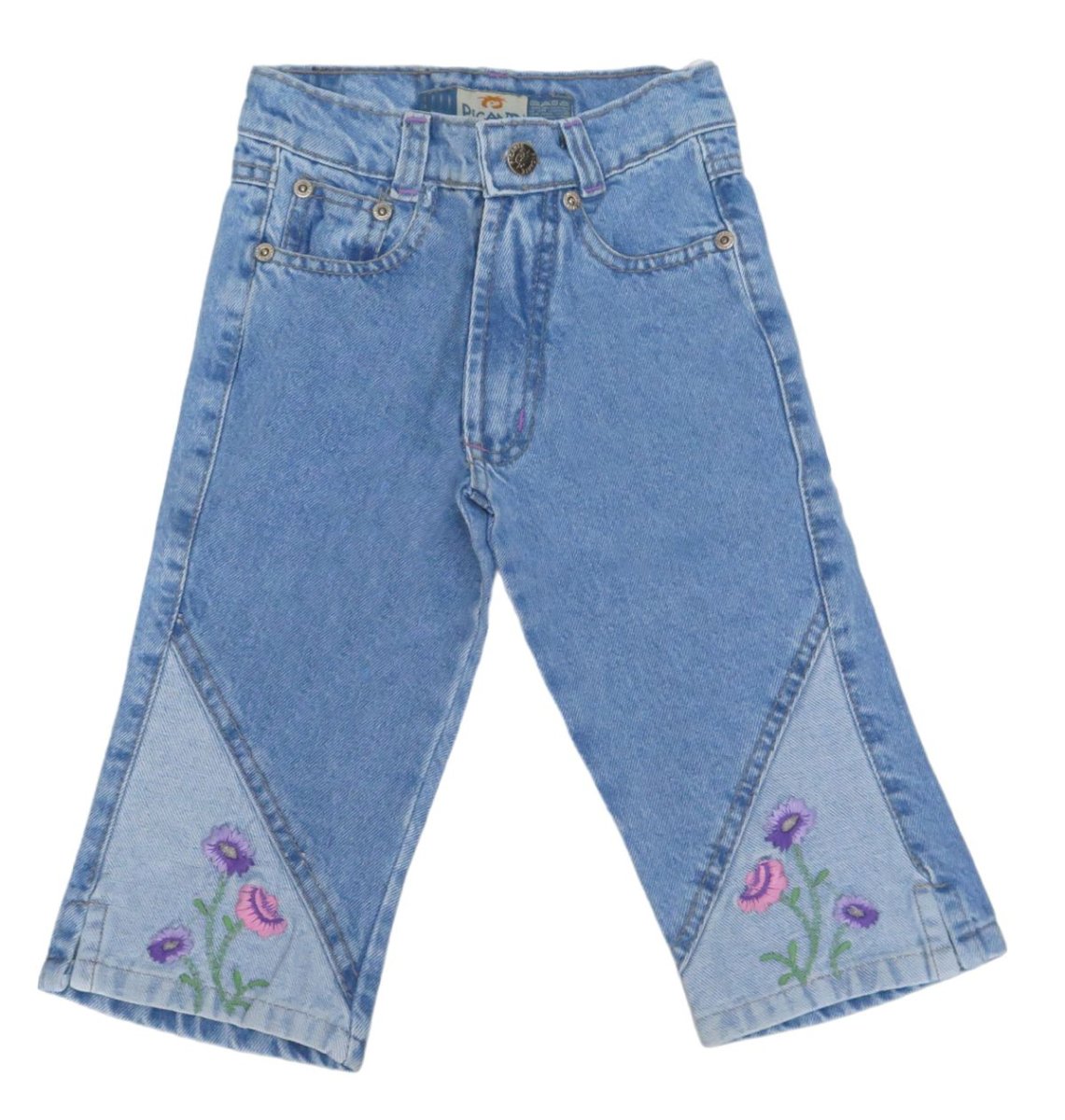 Pescadora de Jean con Flores Bordadas en el Ruedo