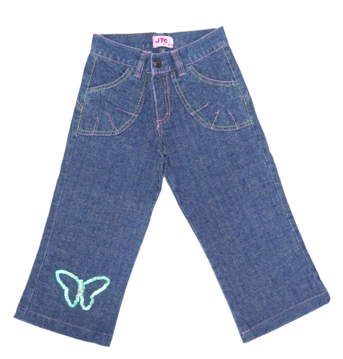 Pescadora de Jean con Mariposa Bordada en Lentejuelas