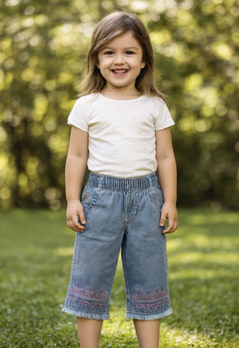 Pescadora de Jean concon Cintura Elastizada y Ruedo Bordado