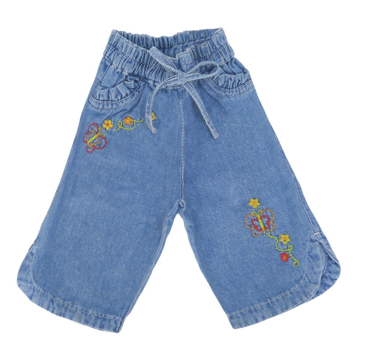 Pescadora de Jean con Bordado de Mariposas y Flores