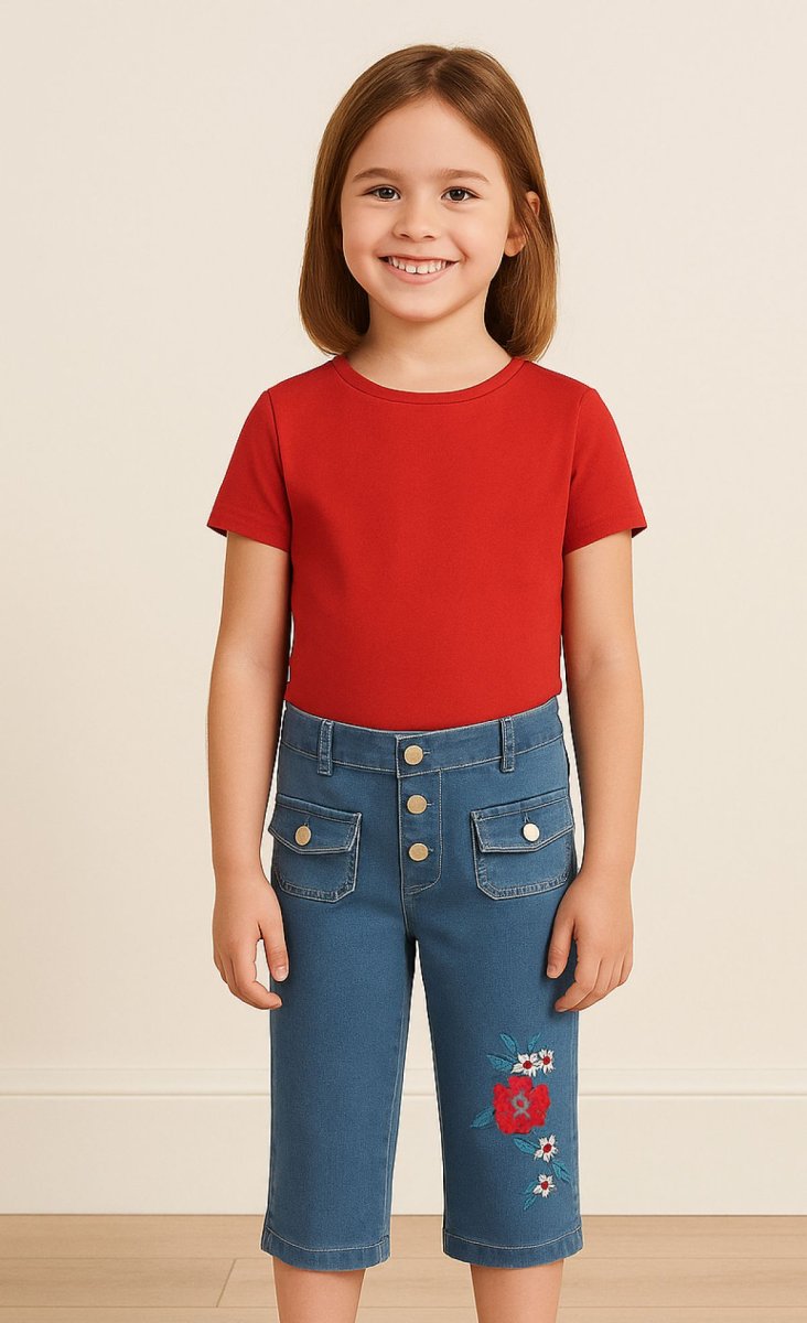 Pescadora de Jean con Flores Bordadas