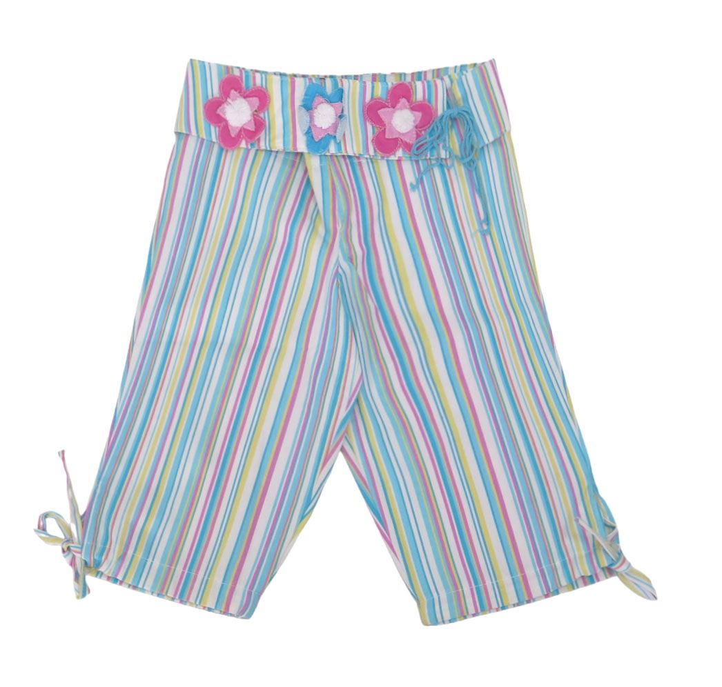 Pescadora de Tela Rayado con Cinturon de Flores