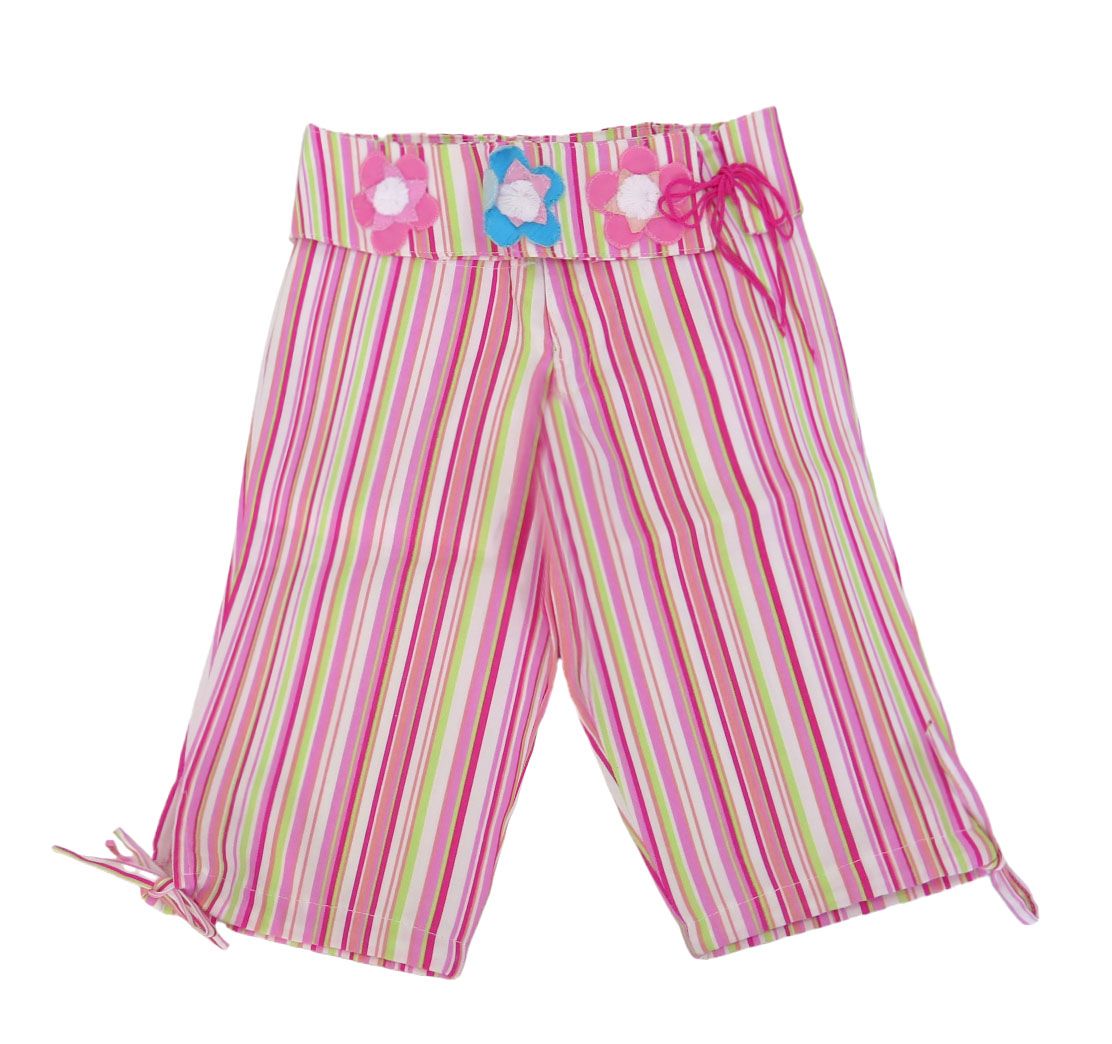 Pescadora de Tela Rayado con Cinturon de Flores