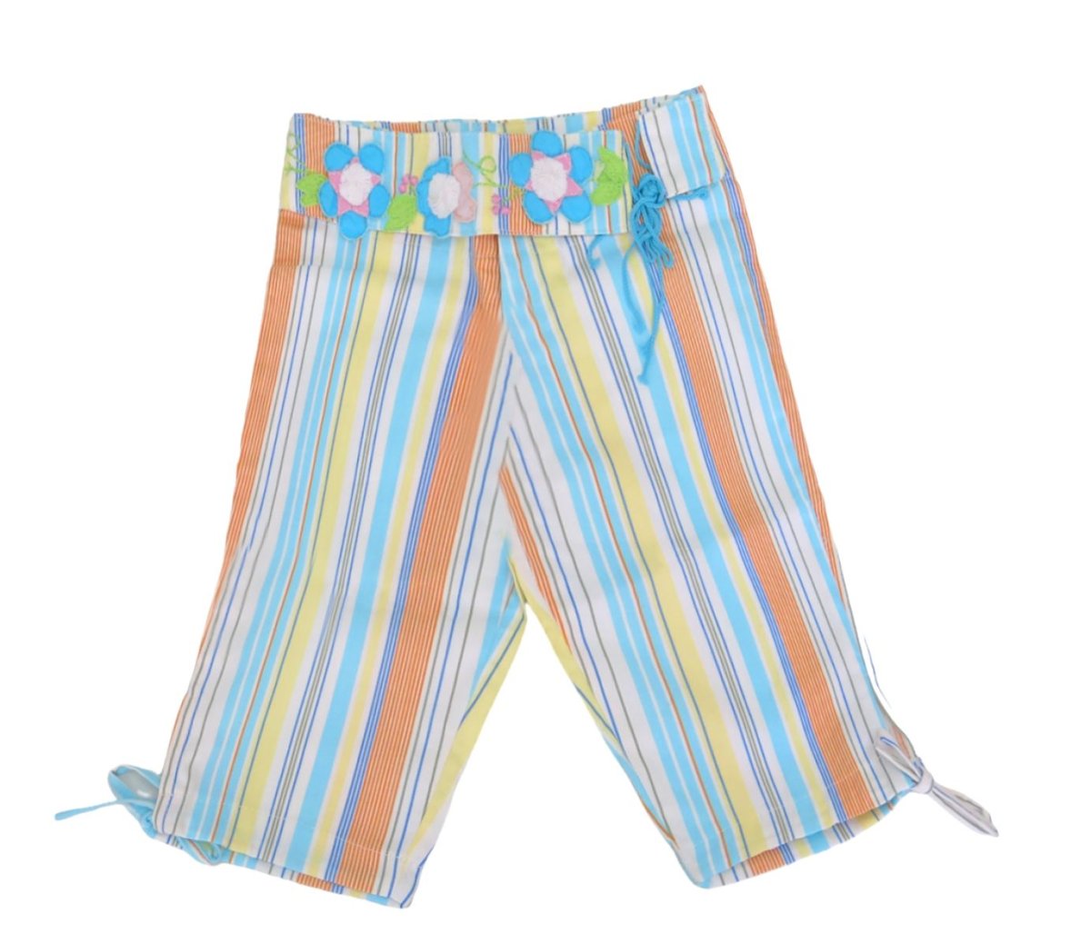 Pescadora de Tela Rayado con Cinturon de Flores