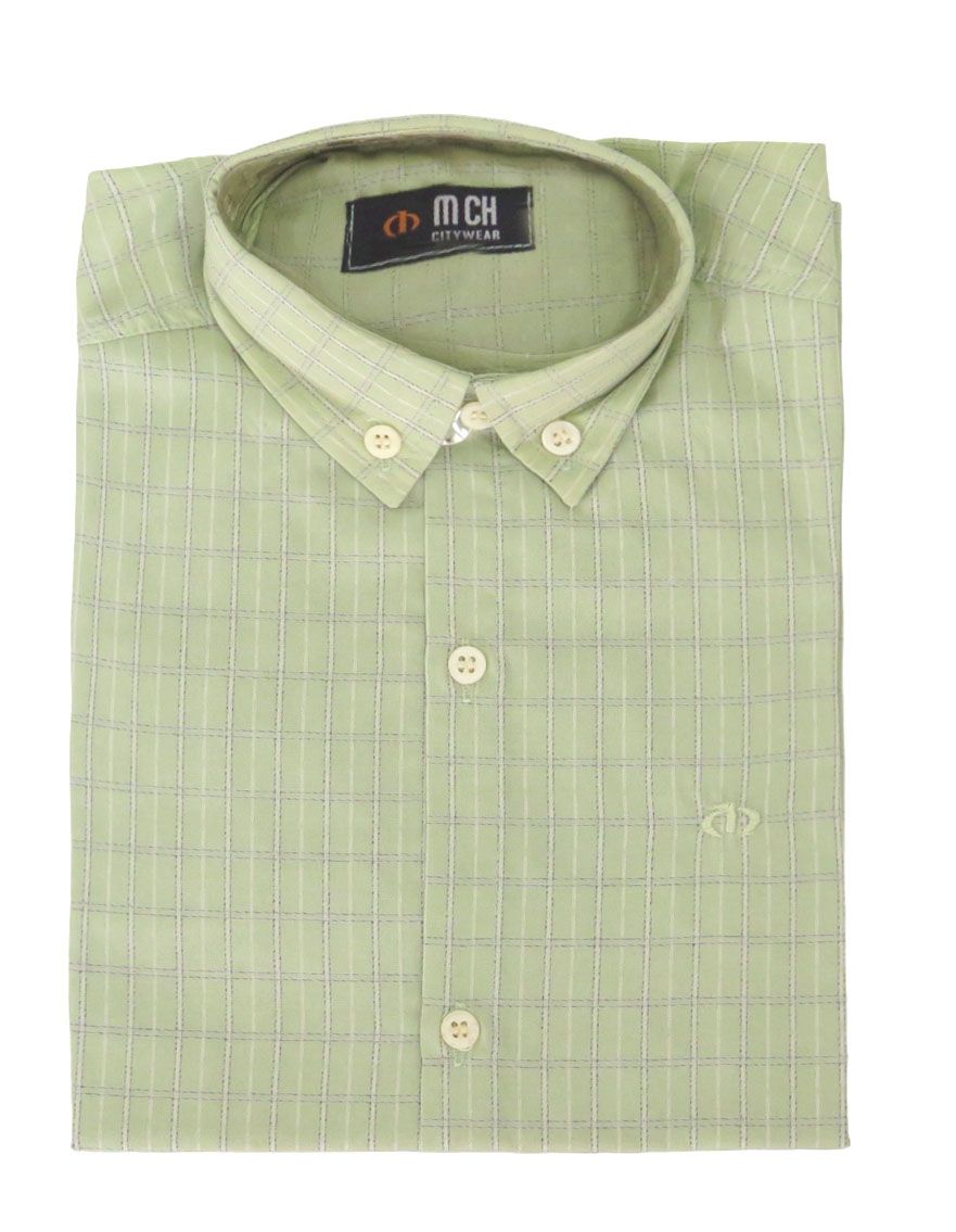 Camisa Manga Corta Estampado Cuadros con Tramado