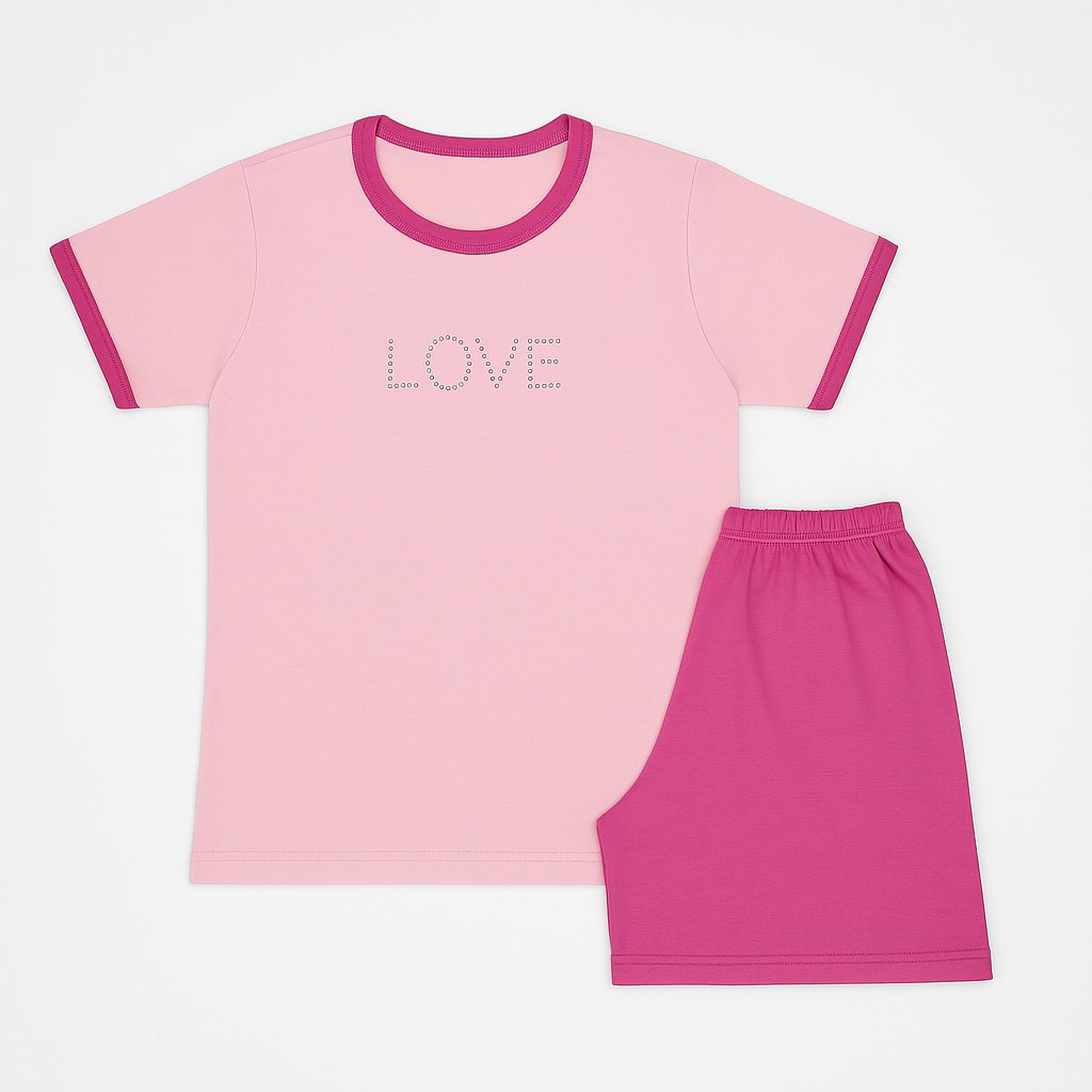 Pijama Verano Remera Manga Corta y Short con Tachas Love