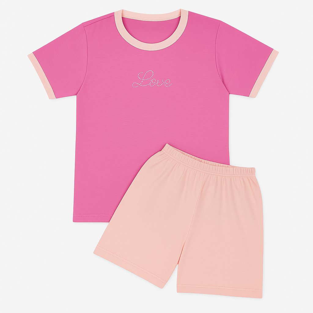 Pijama Verano Remera Manga Corta y Short con Tachas Love
