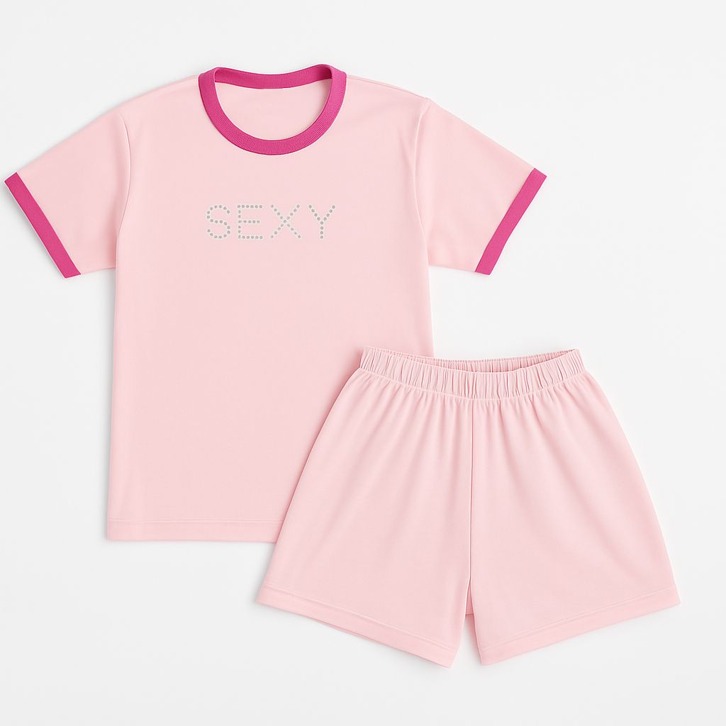 Pijama Verano Remera Manga Corta y Short Tachas Sexy