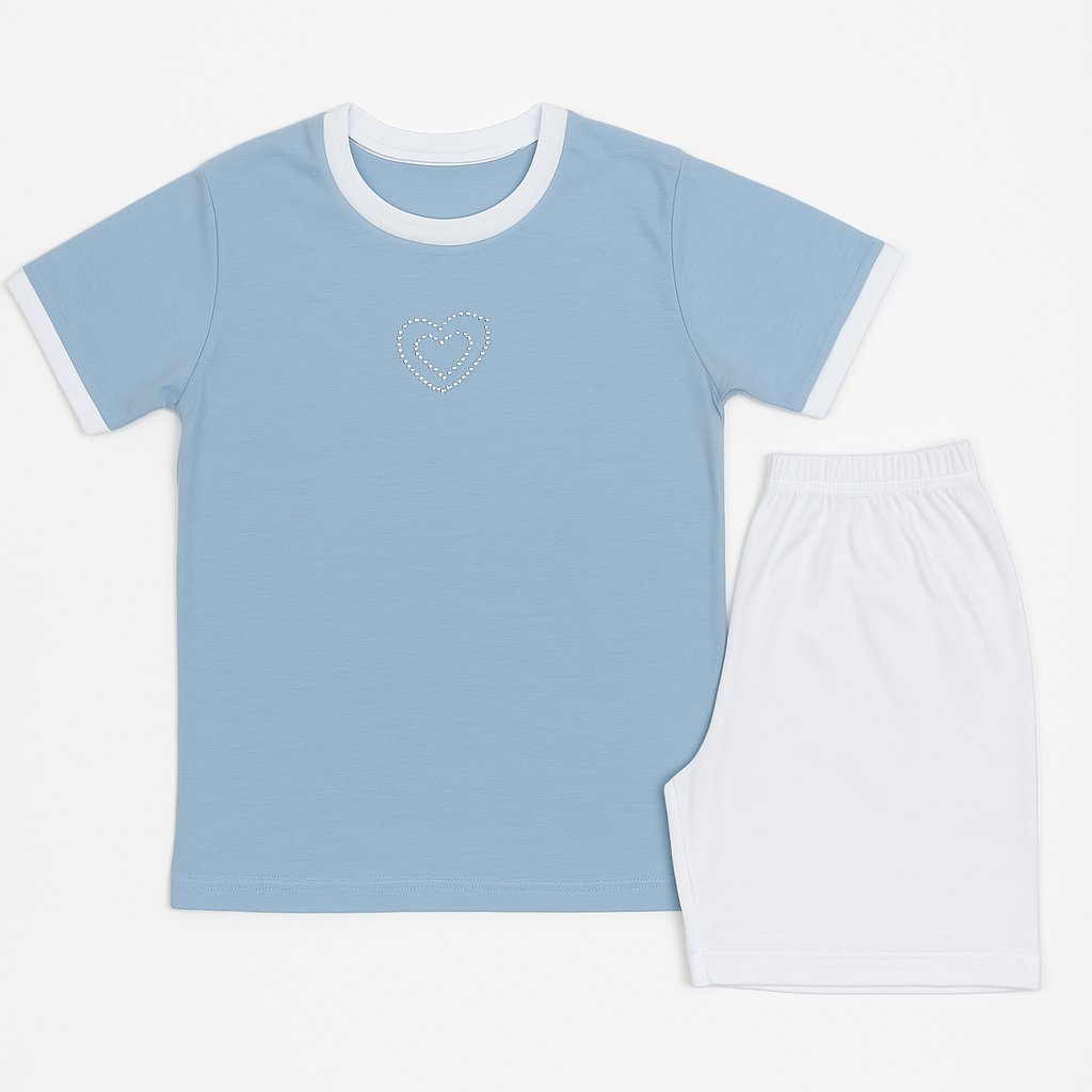 Pijama Verano Remera Manga Corta y Short con Tachas Corazon