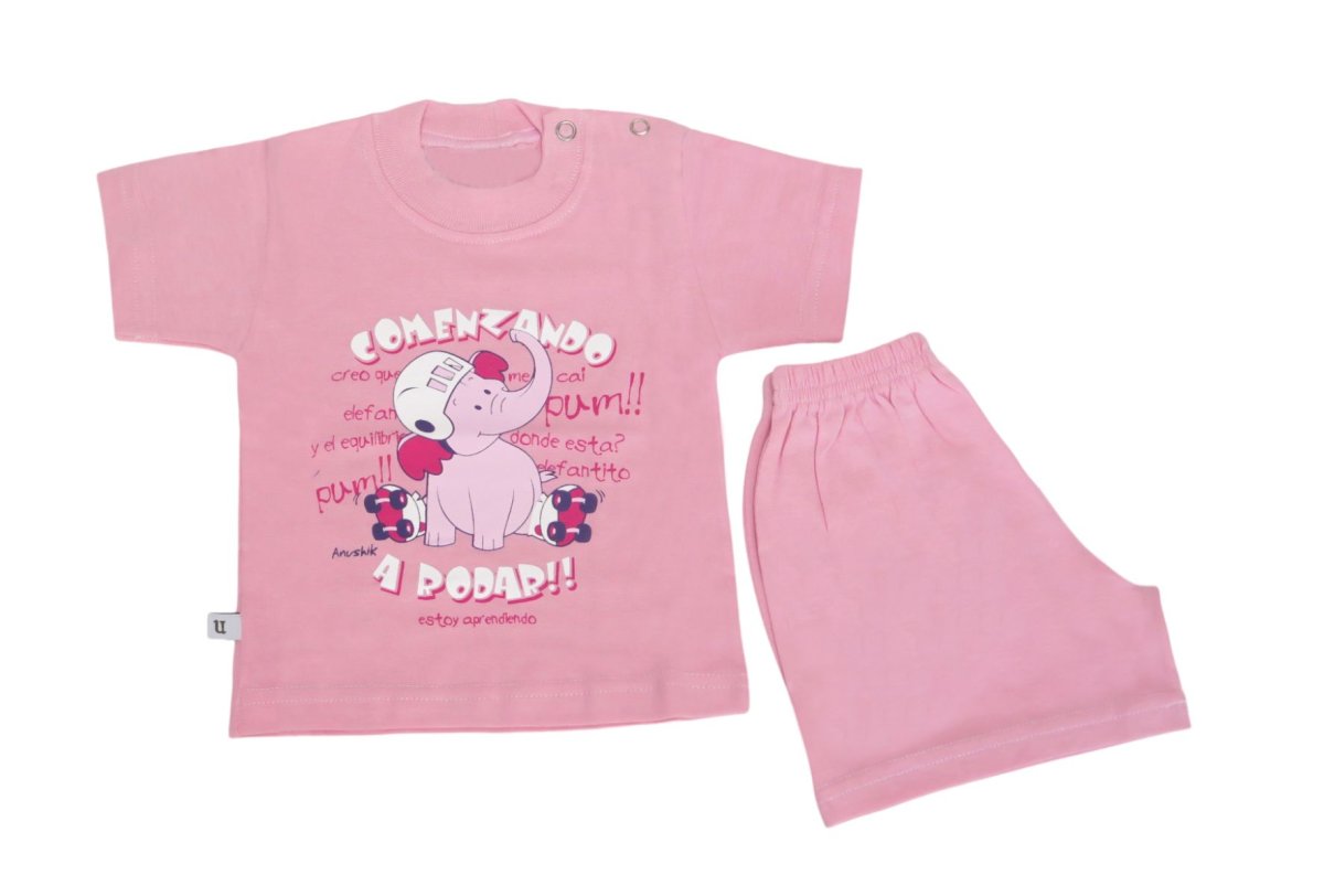 Pijama Verano Remera Manga Corta y Short Estampado Elefante