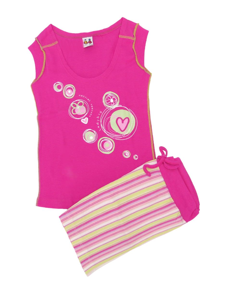 Pijama Verano Remera Manga Corta y Short Estampado Flor y Rayas