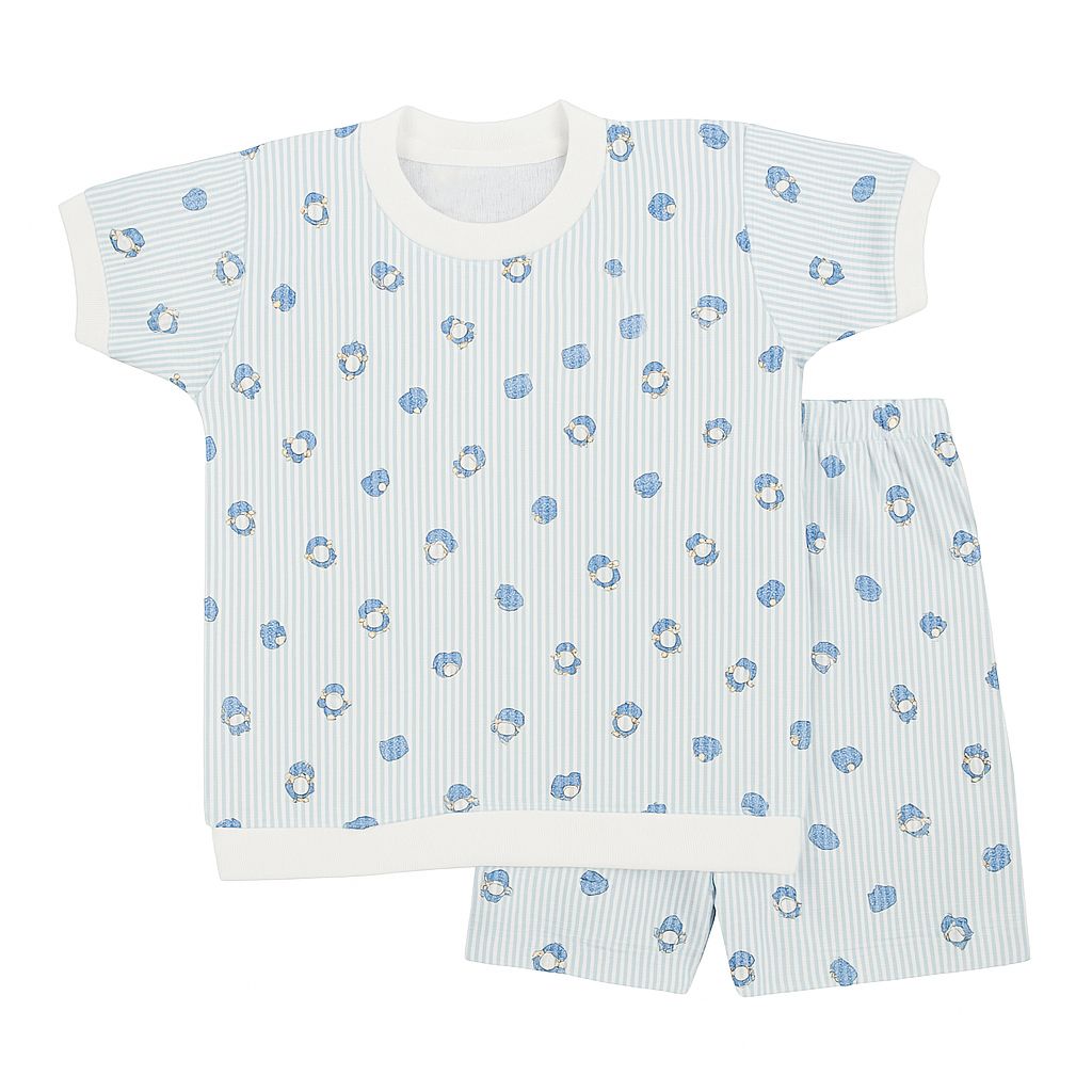 Pijama Verano Remera Manga Corta y Short Estampado Rayado y Juguetes