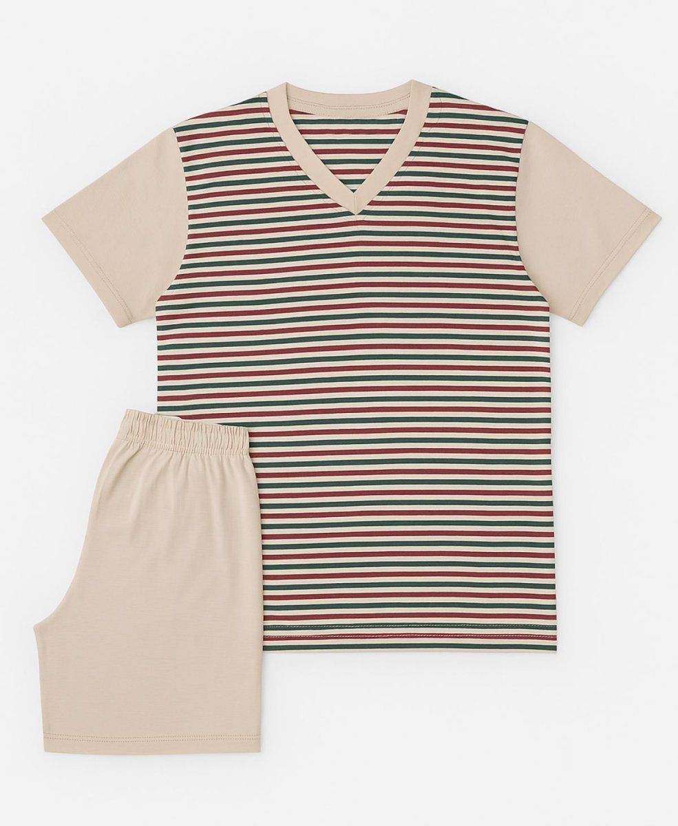 Pijama Verano Remera Manga Corta y Short Estampado Rayado