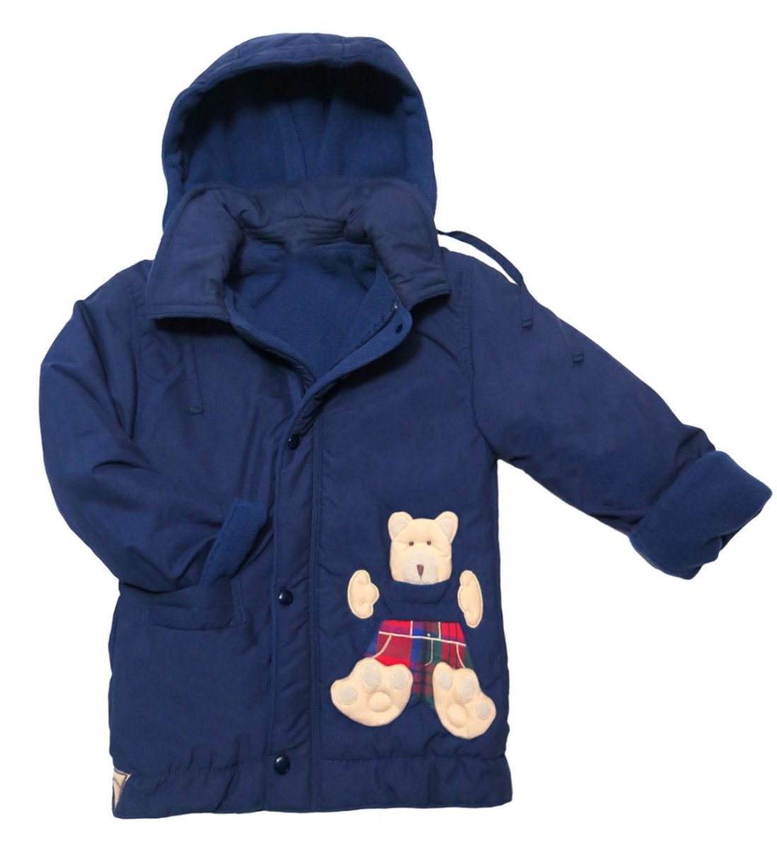 Campera de Gabardina Forrada en Polar con Capucha y Oso Bordado
