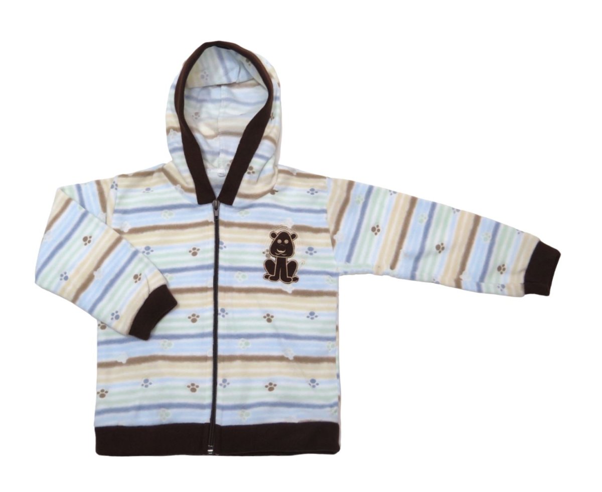 Campera de Polar Estampado Rayas y Huellitas Bordado Leon