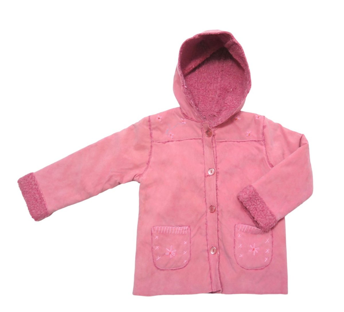 Campera con Capucha de Gamuza Interior Cordero Flores Bordadas