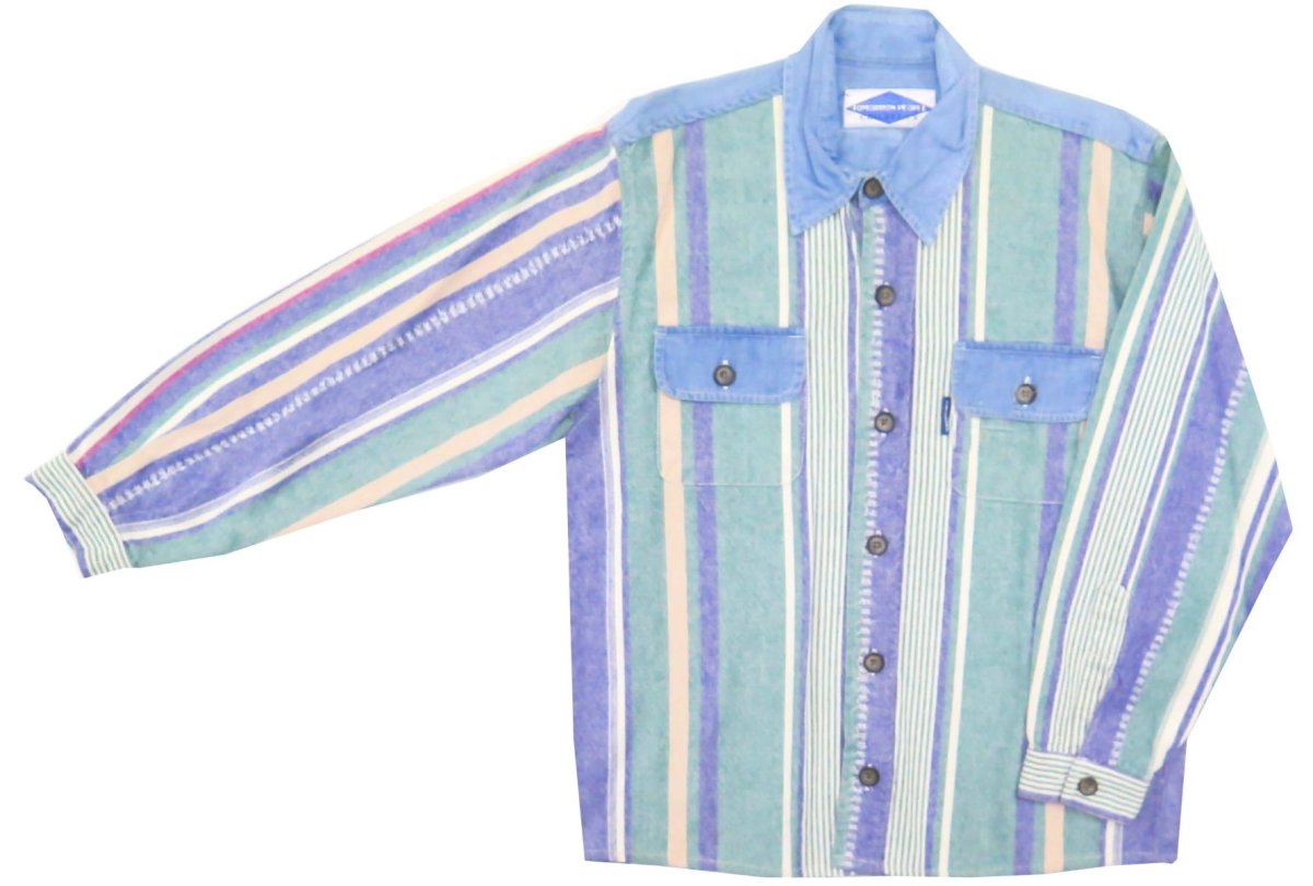 Camisaco Estampado Rayado con Detalles en Jean