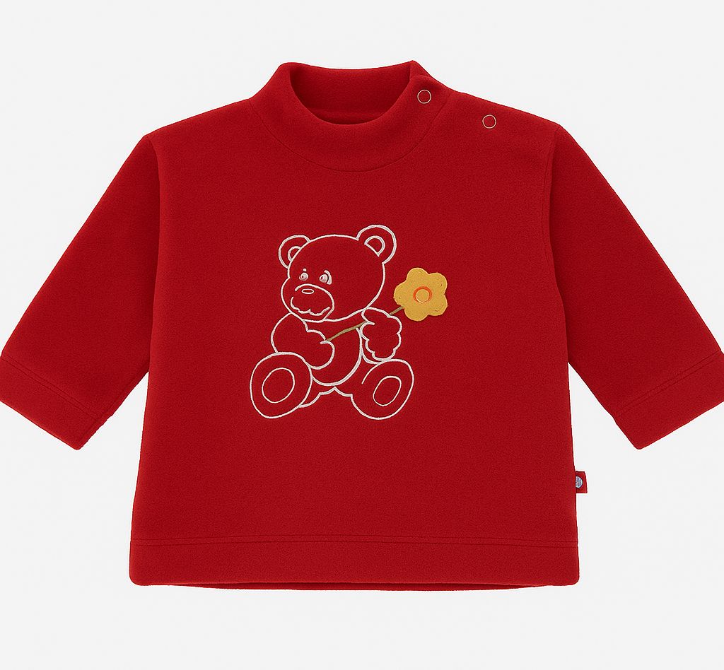 Buzo Polar Bordado Oso y Aplique Flor