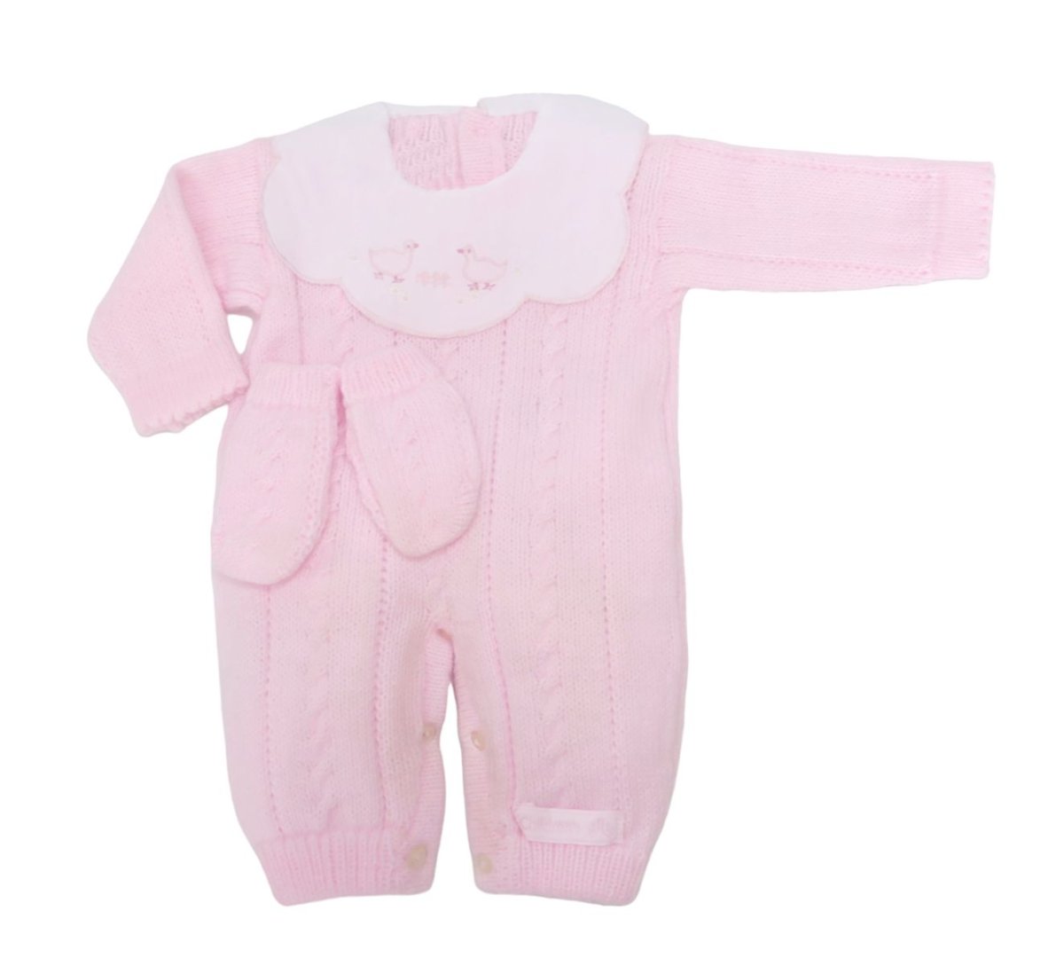 Enterito sin Pie Tejido con Cuello Bordado Patito y Mitones