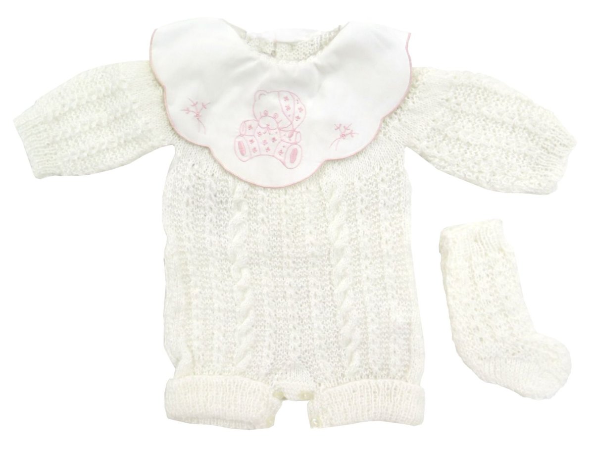 Enterito sin Pie Tejido con Cuello Bordado Oso y Botitas