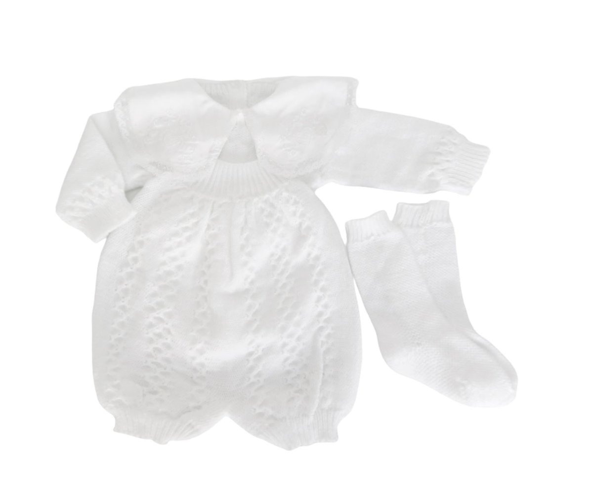 Conjunto de Remera Cuello Bordada y Jardinero Tejido - Incluye Botitas