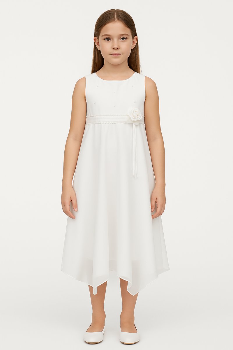 Vestido Comunion Sin Mangas con Pasamaneria  Perlas