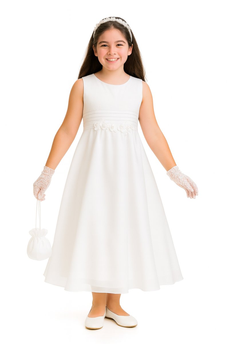 Vestido Comunion Sin Mangas con Broderie en Pecho y Faja