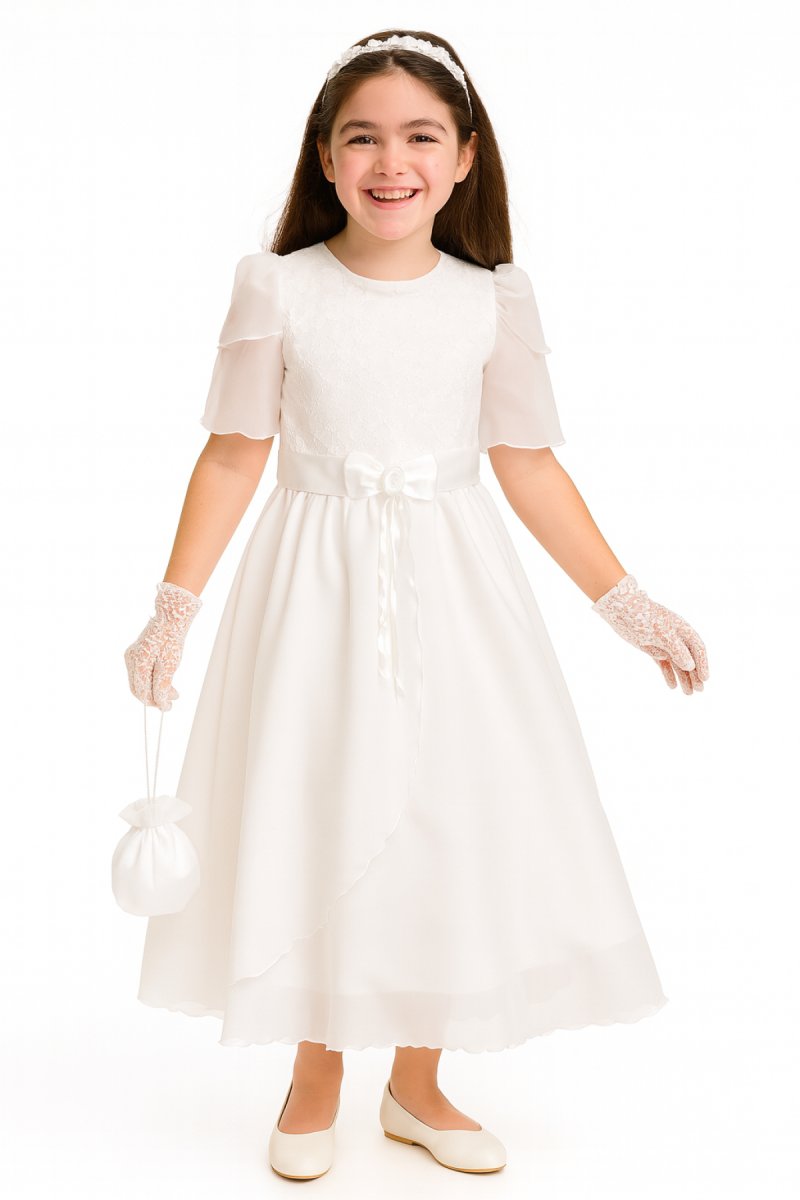 Vestido de Comunión con Manga Canesu de Encaje y Doble Falda