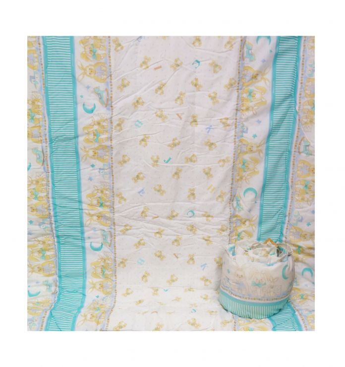 Acolchado Cuna con Chichonera Estampado Conejos Letras Cubos