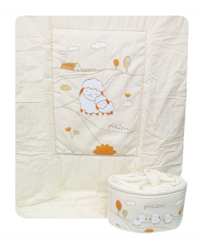 Acolchado Cuna Funcional con Chichonera con Ovejas Bordadas