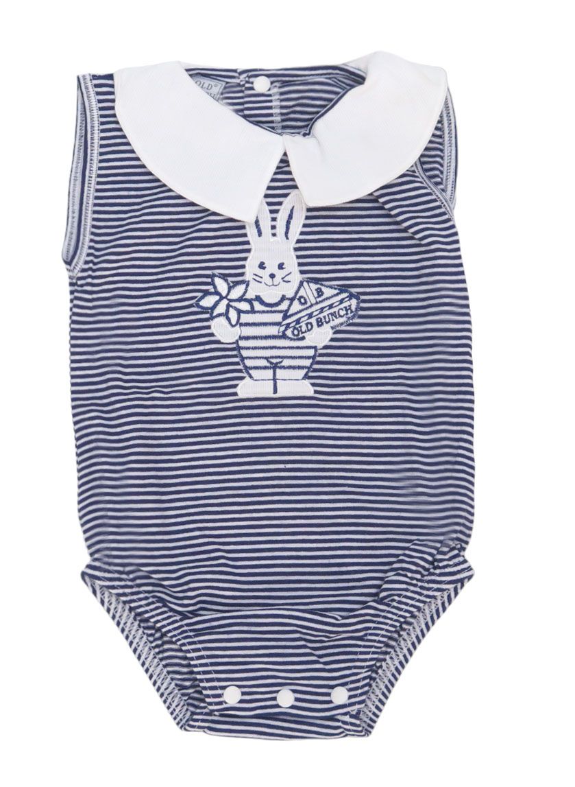 Body sin Mangas con Cuello Baby Estampado Rayado y Conejo Bordado