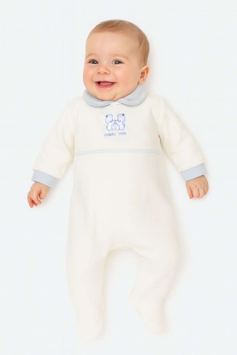 Enterito Manga Marla Polar Bordado Pinguinos y Cuello Baby