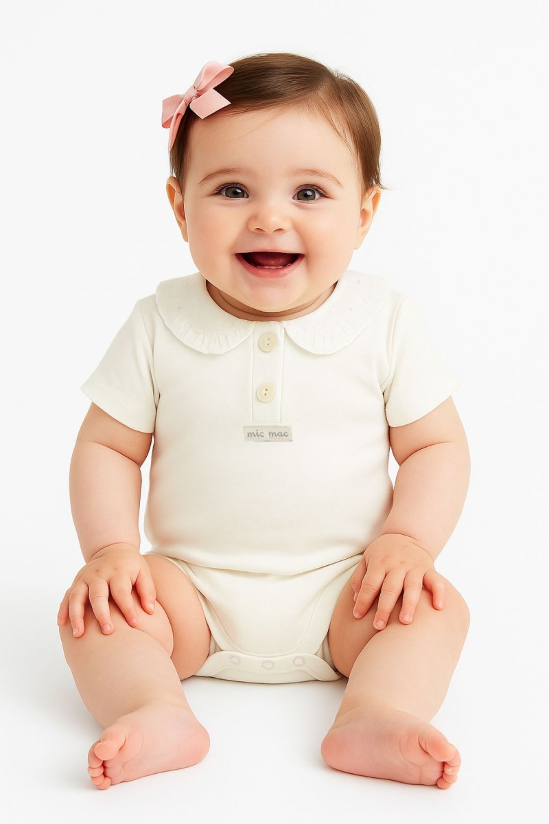 Body De Algodon Pañalero Manga Corta Cuello con Broderie